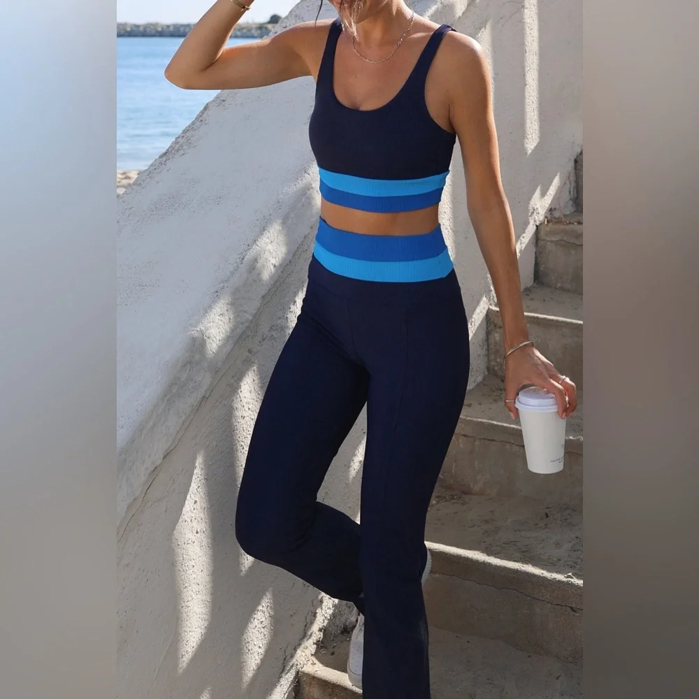 NWT Beach Riot Free People Collab Mackenzie Top In Marine Color-Block